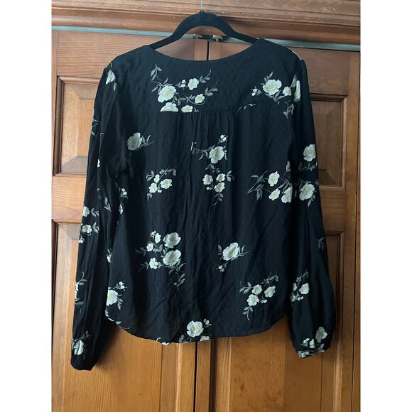 Abercrombie & Fitch Women's Floral Print Tie Front Blouse Top Black White Size M - Picture 2 of 7